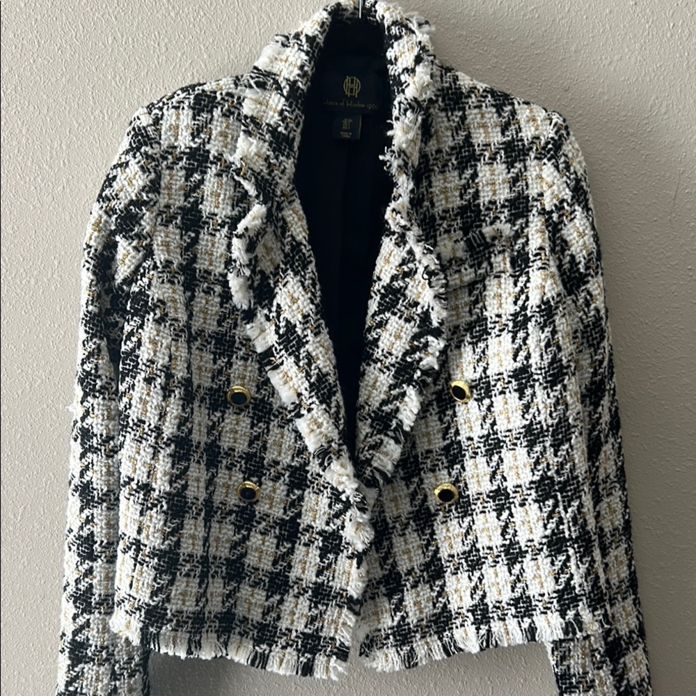 *House of Harlow 1960 Black and White Houndstooth Blazer